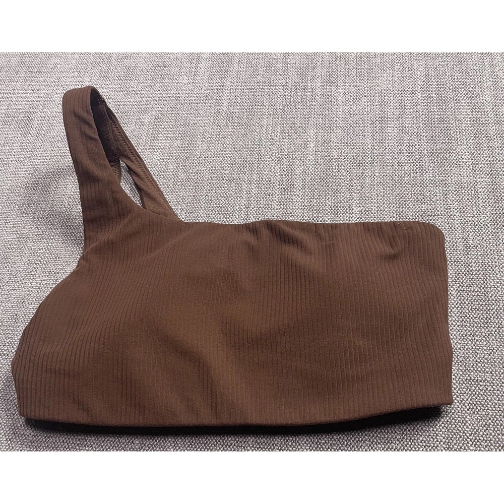Lululemon Nulu Asymmetrical Yoga Bra Womens 6 Brown Ribbed Seamless LW2DIES